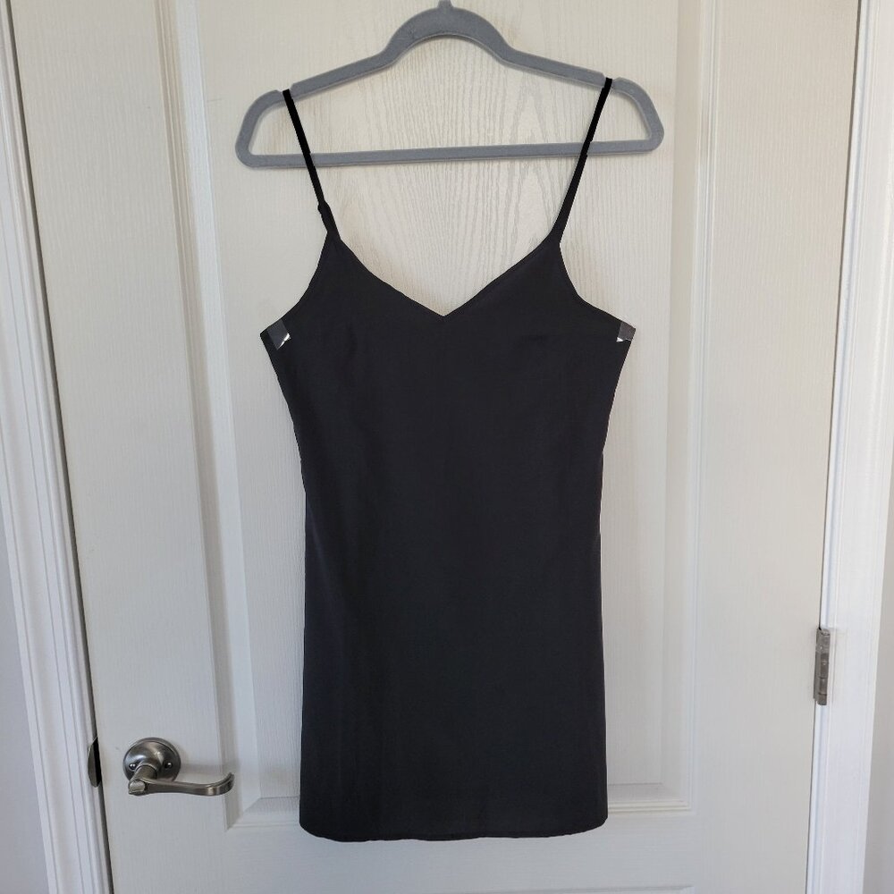 Black Mini Dress Spaghetti Strap Womens S OPT x Emily Luciano Thin Semi Sheer